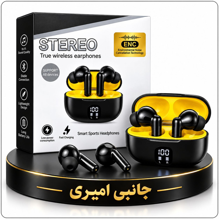 هندزفری بلوتوثی استریو مدل ENC با نمایشگر دیجیتال شارژ